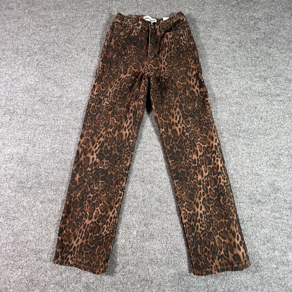 NEW DKNY Laight Straight Jeans Women's 4 Brown Cotton Denim Leopard Print NWT